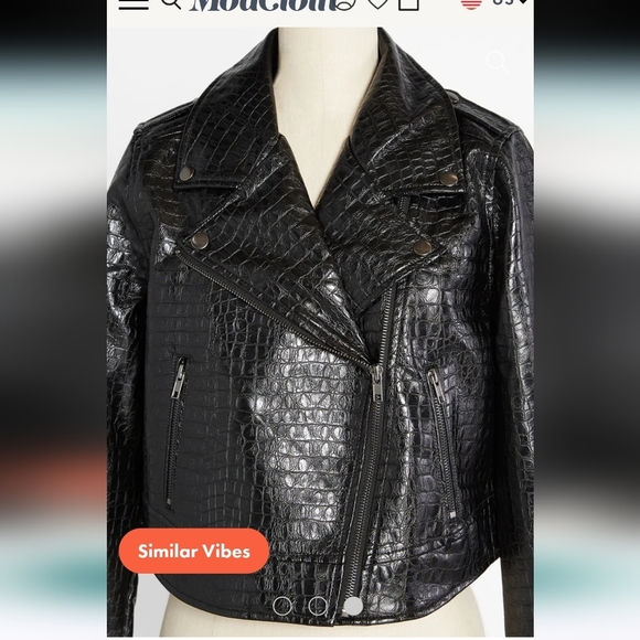 NWT $99 Modcloth Crocodile Rock Moto Faux Leather Jacket In Black Size M - Picture 8 of 11